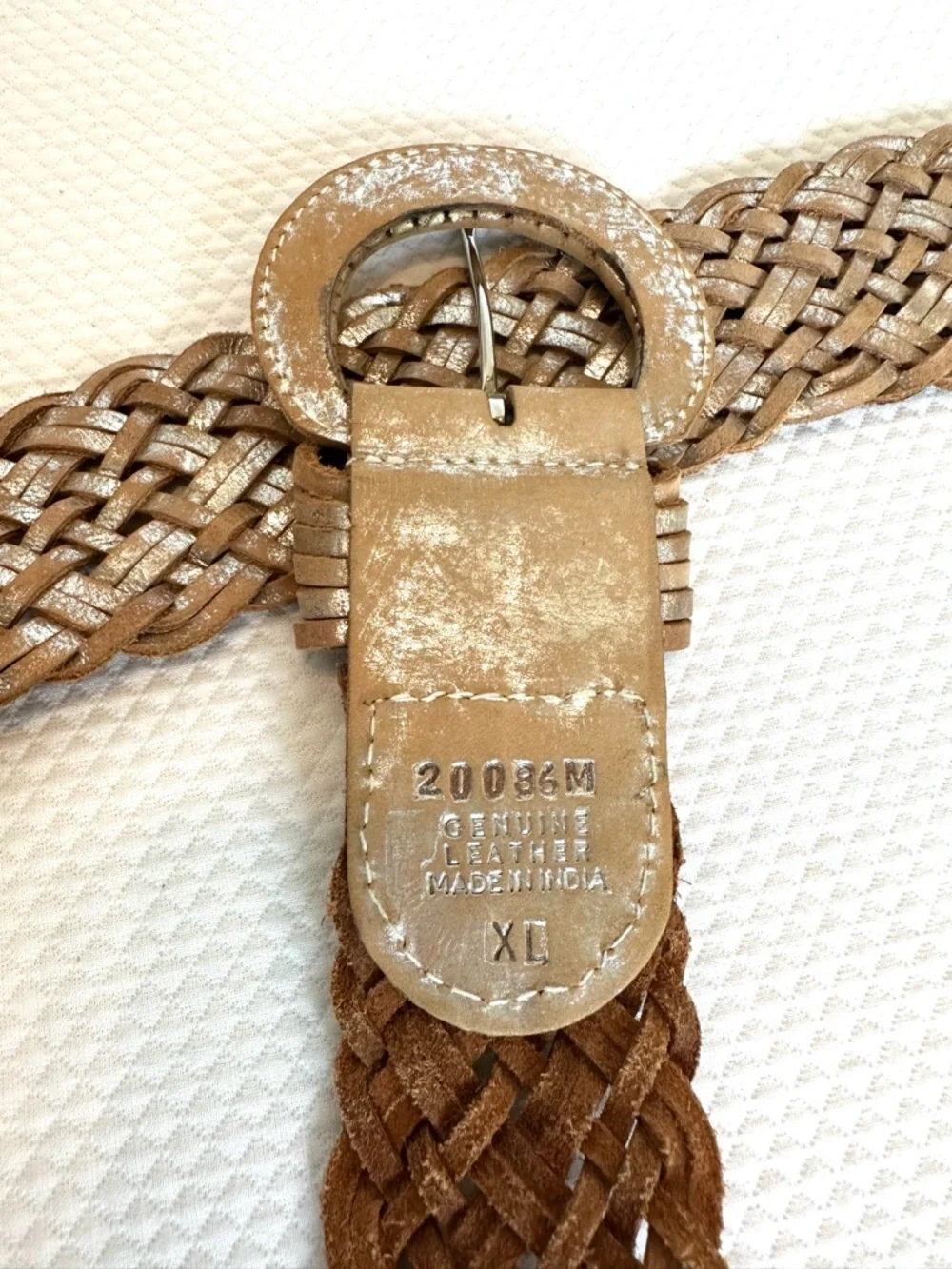 Boho Natural Tan Woven Belt with Silver Rubbing XL‎ Festival Concert Hippie